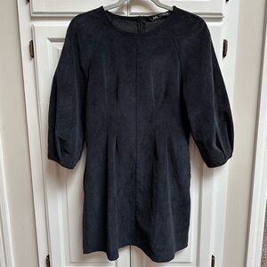 Zara Corduroy 3/4 Puff Sleeve Dress in Black Size Medium
